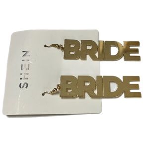 SHEIN Gold "BRIDE" 2.5" Drop Dangle J-Hook Wedding Anniversary Earrings NEW!